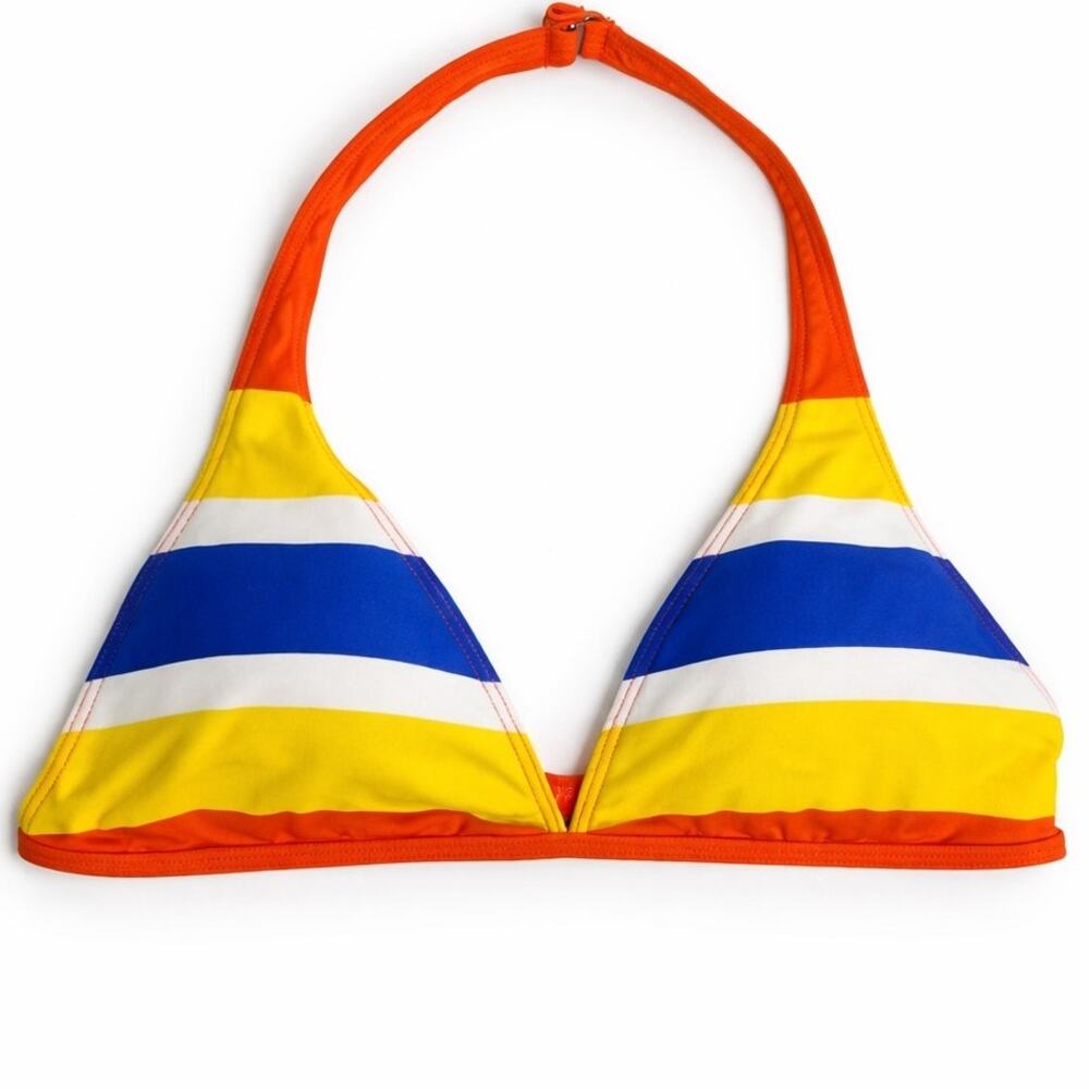 La Blanca Striped Bikini Top Halter Swim Bright Colorblock Orange Yellow Blue 10